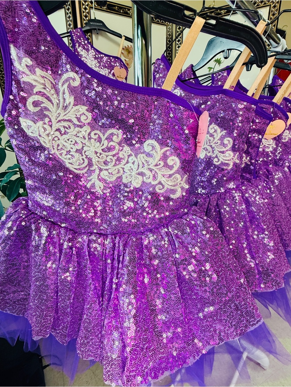 Kids Purple Sequin Ballet Costume with Cream Lace Applique Practical Magic 🪄